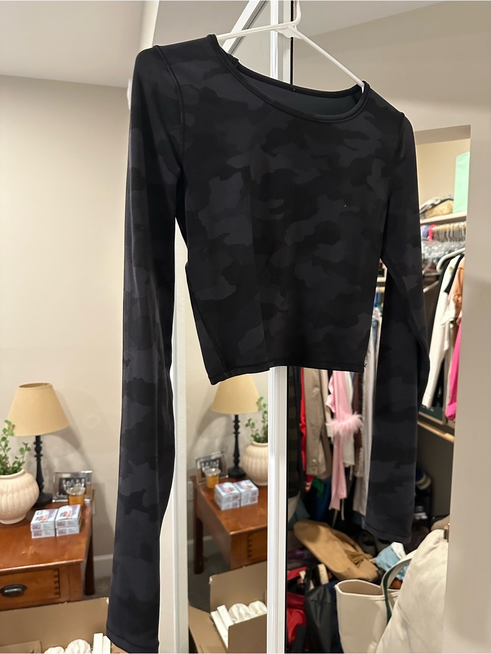 lululemon athletica Black Camo Cropped Long-Sleeve Top